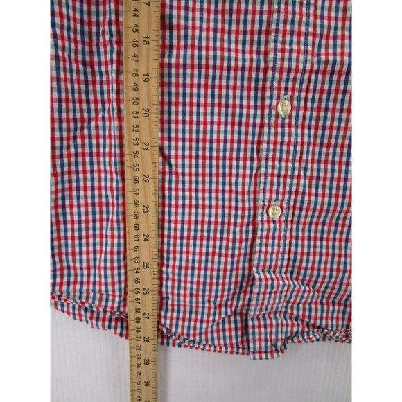 J Crew Shirt Medium Red Button Up Tailored Plaid Preppy Collared Woven - Picture 4 of 10